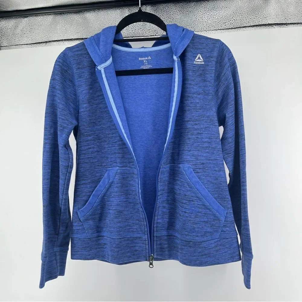 Reebok Girl’s Marled Blue Full Zip Hooded Polyester Cotton Blend Jacket XL (16)